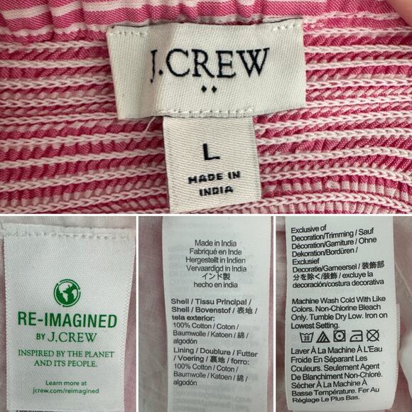 J. Crew Factory Striped Smocked Tiered Mini Dress ruffle pink size large L - Picture 7 of 8